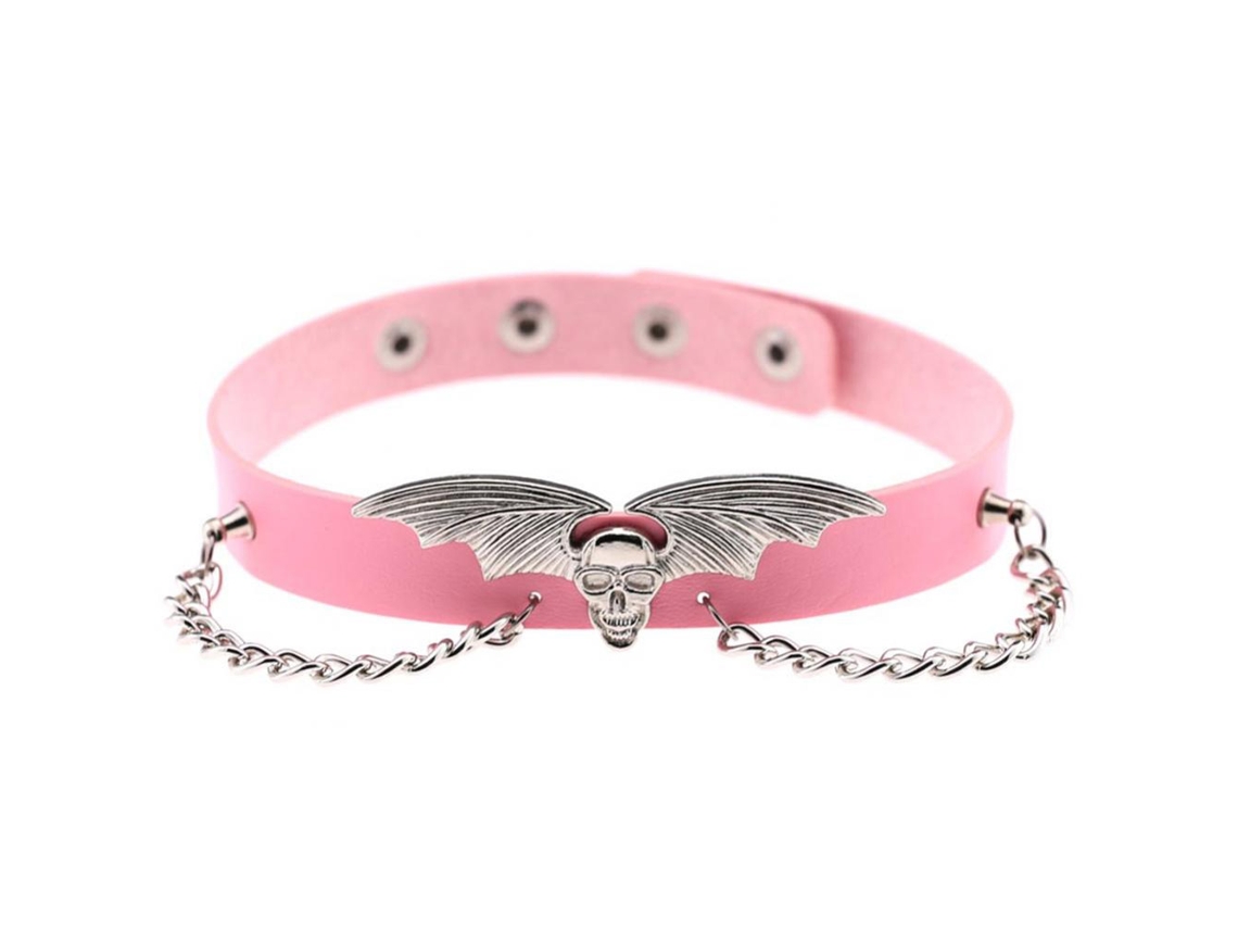 Laxiscreed Colar Western Punk Em Couro Com Correia Rosa Para Mulheres