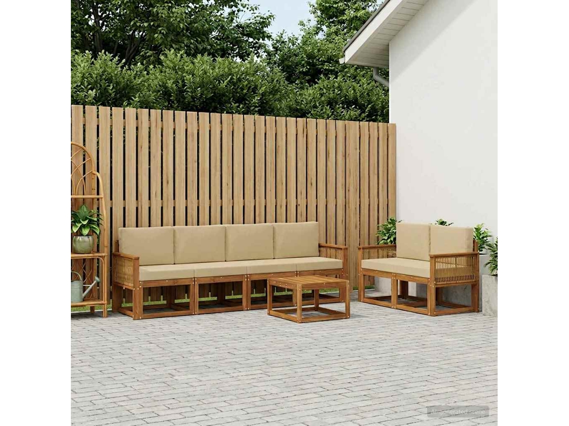Vidaxl Conjunto De Sofás Para Exterior 7 Pcs Natural E Bege Poliéster