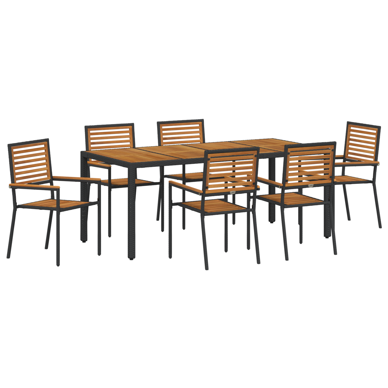 Conjunto 7 Conjunto De Jantar Para Jardim Vidaxl Preto Vime Pe (190 X 90 X 75 Cm)