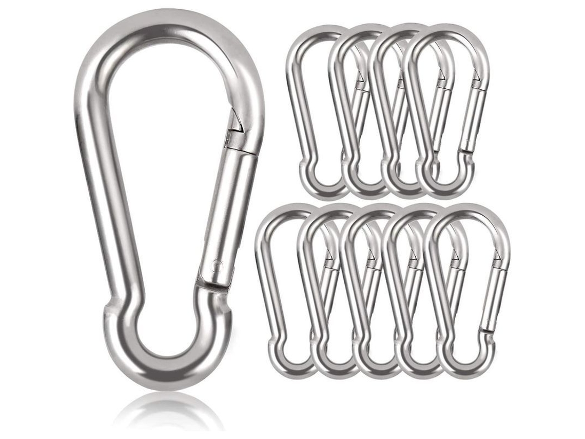 10 Mosquetones De Acero Resistente, 80x8mm, Carga Máxima 250kg, Para Montañismo, Trekking Y Exterior