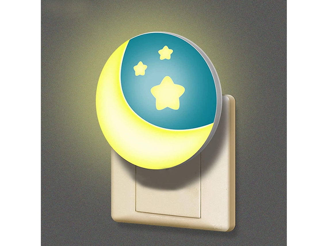 Lurelia Luz Noturna Led Com Sensor Crepuscular, Lâmpada De Tomada Tema Lua E Estrelas. Noite