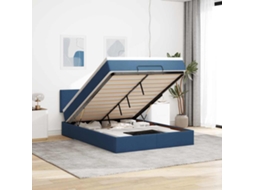 Vidaxl Estrutura De Cama Otomana Com Colchão Tecido Azul 140x200cm