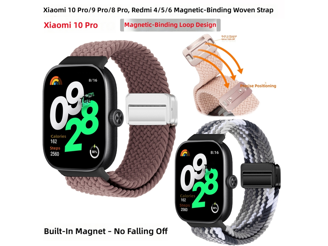 Pulseira de Nylon Trançado com Ímã Embutido para Mi Band 9/10 Pro e Redmi Watch 6/5 CHABERLU