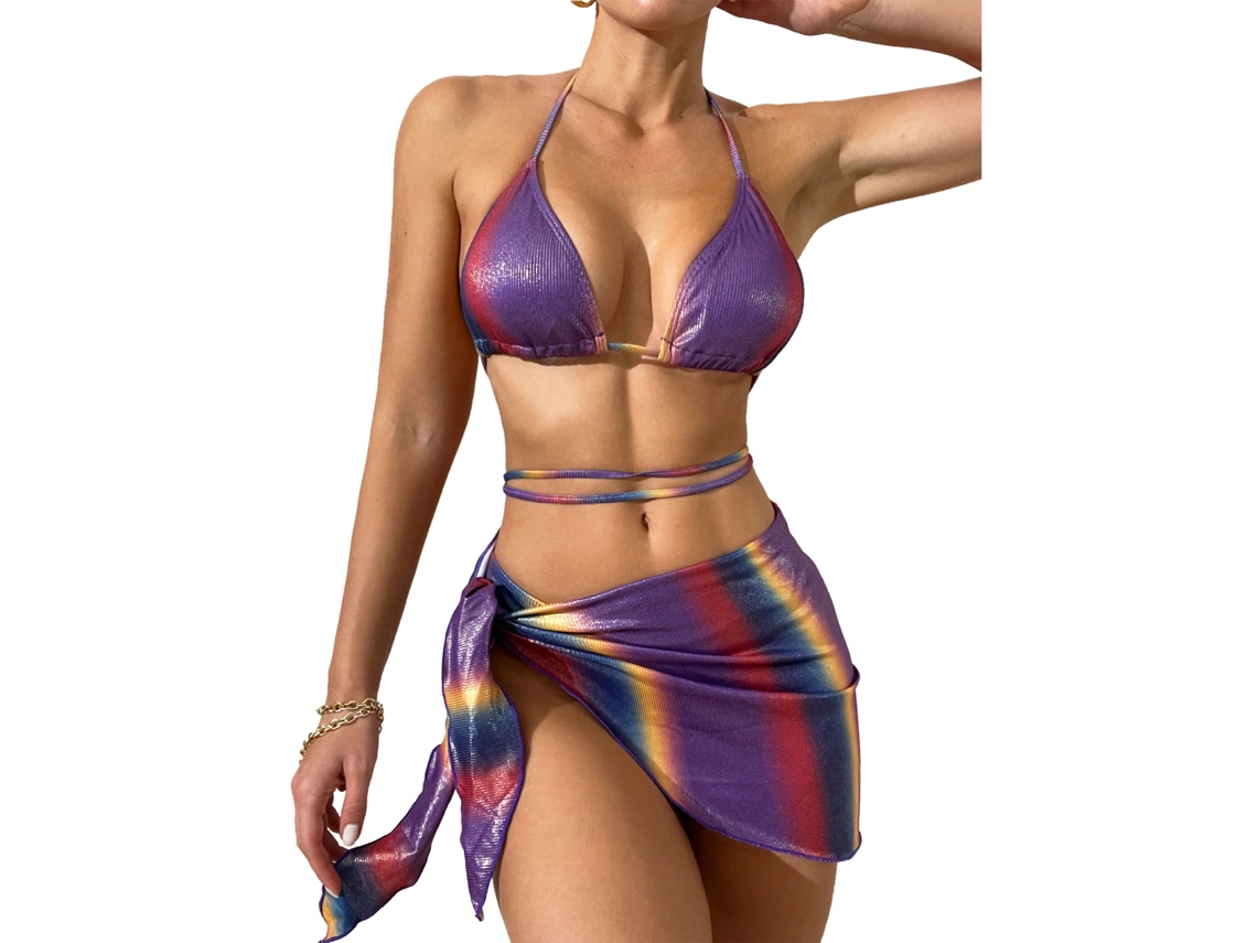 Traje de Banho Bikini com Saia Praia Gradiente Multicolor M