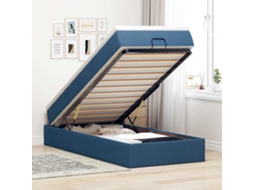 Vidaxl Estrutura De Cama Otomana Com Colchão Tecido Azul 90x190cm