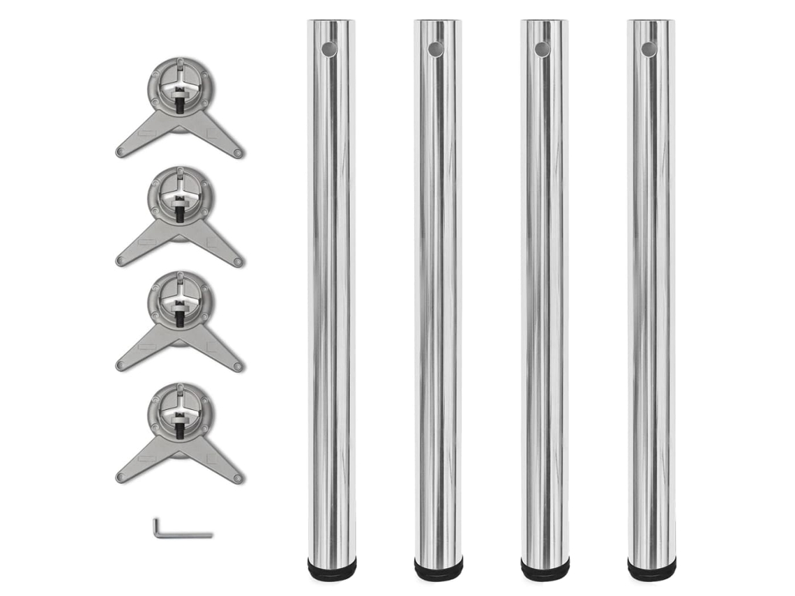 4 Pernas De Mesa, Altura Ajustável, Cromo 710 Mm