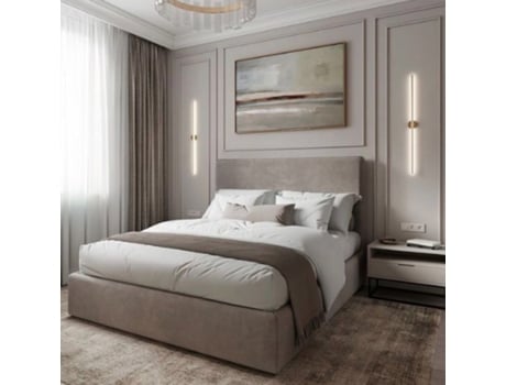 Cama Estofada Com Estrado OLÍVIA 190X140 CM - Bege