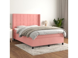 Vidaxl Cama Com Molas/colchão 140x200 Cm Veludo Rosa