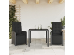 3 Pcs Conjunto de Móveis de Jardim - Conjunto de Bistrô com Almofadões Vime Pe Preto HARLANV1