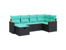 Conjunto Sofás de Jardim 6 Pcs com Almofadões Vime Pe Preto MAISON EXCLUSIVE (6 pcs)