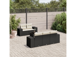 6 Pcs Conjunto Sofás De Jardim C/ Almofadões Vime Pe Preto Dkd Home Decor