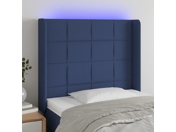 Vidaxl Cabeceira De Cama C/ Luzes Led Tecido 103x16x118/128 Cm Azul