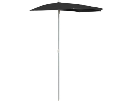 Guarda-sol semicircular com mastro 180x90 cm preto