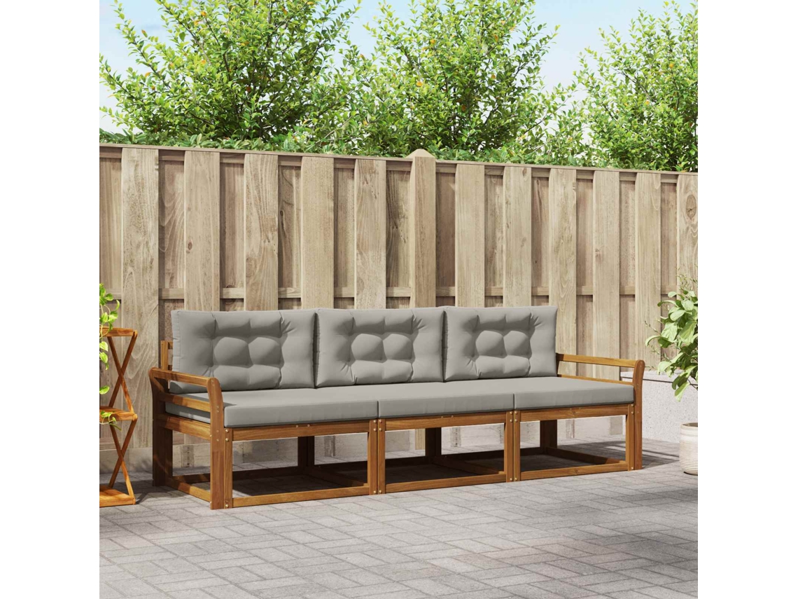 Vidaxl Conjunto De Sofás Para Exterior 3 Unid. Cinza Natural E Claro