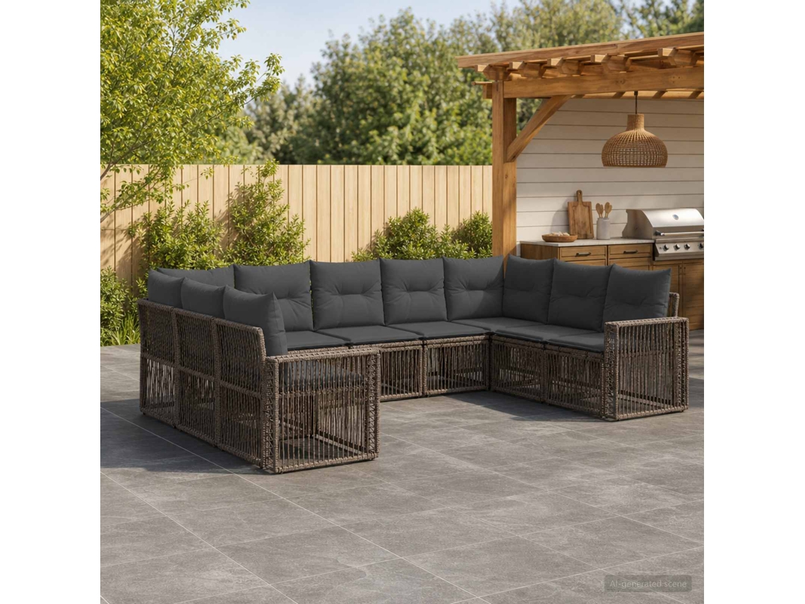 Vidaxl Conjunto De Sofá De Jardim 9 Unid. Cinza E Cinza Escuro Vime Pe