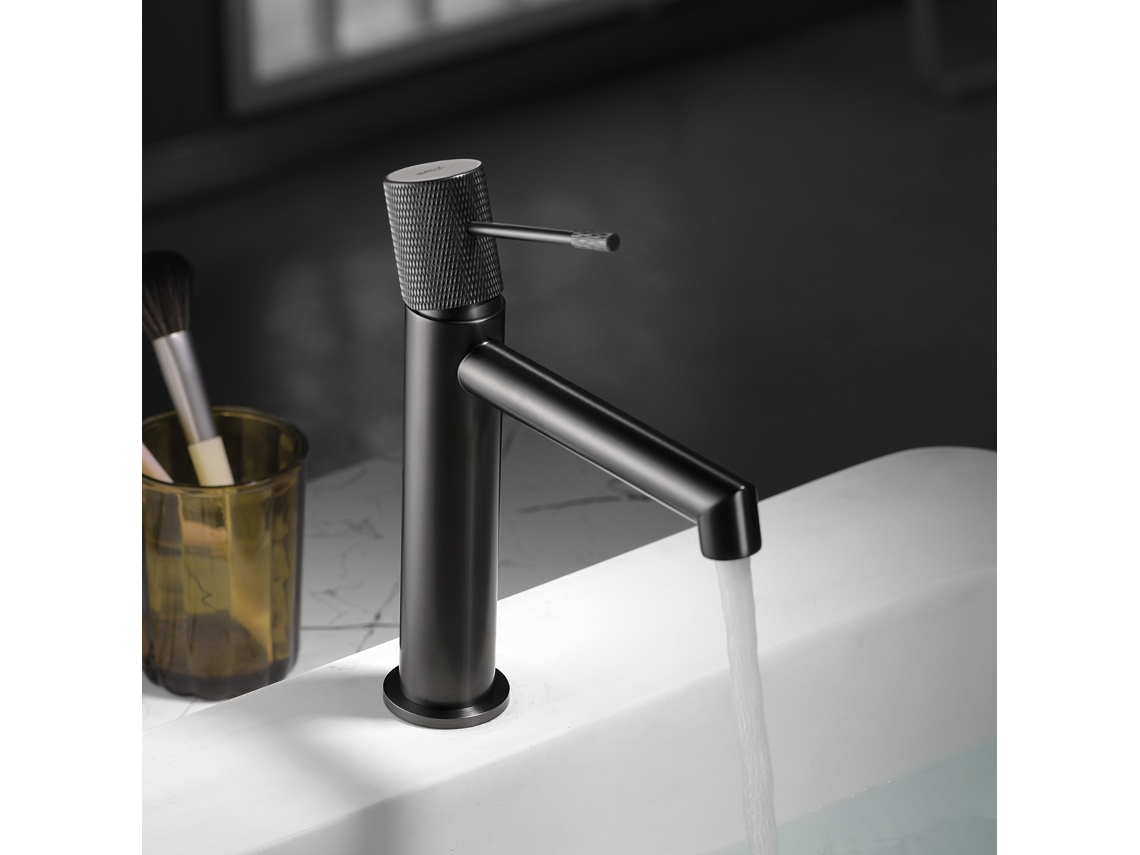 Miscelador Monocomando Para Lavatório Em Latão Com Acabamento Preto Fosco, Altura 200 Mm, Cartucho Cerâmico Ø26 Mm Imex
