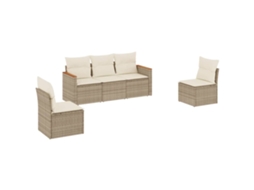 Conjunto de 5 Sofás para Jardim com Almofadões Vime Pe Bege MAISON EXCLUSIVE (5 pcs)