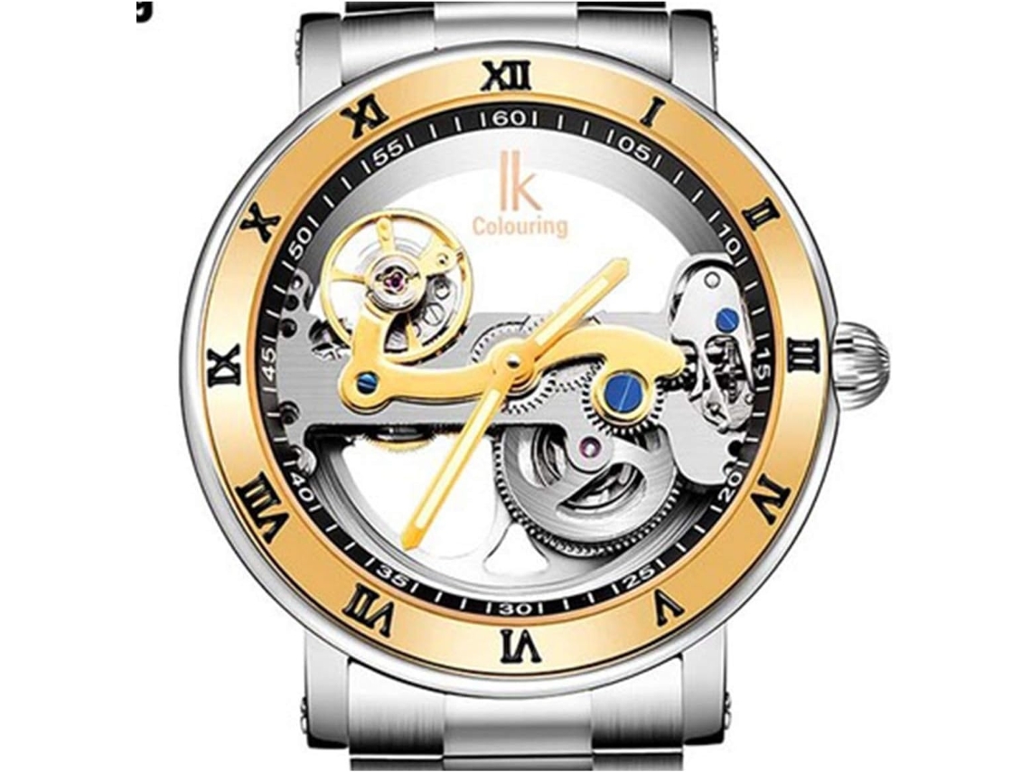 Lurelia Relógio Mecânico Masculino, Automático, Luminoso, Mostrador Esqueleto, Aço Inoxidável, Dourado