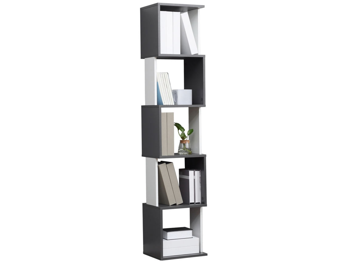 Estante de 5 prateleiras de madeira, para sala, escritório, 33x28x161 cm, cinza/branco | S/MARCA