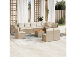 Vidaxl 11 Pcs Conjunto Sofás De Jardim C/ Almofadões Vime Pe Bege