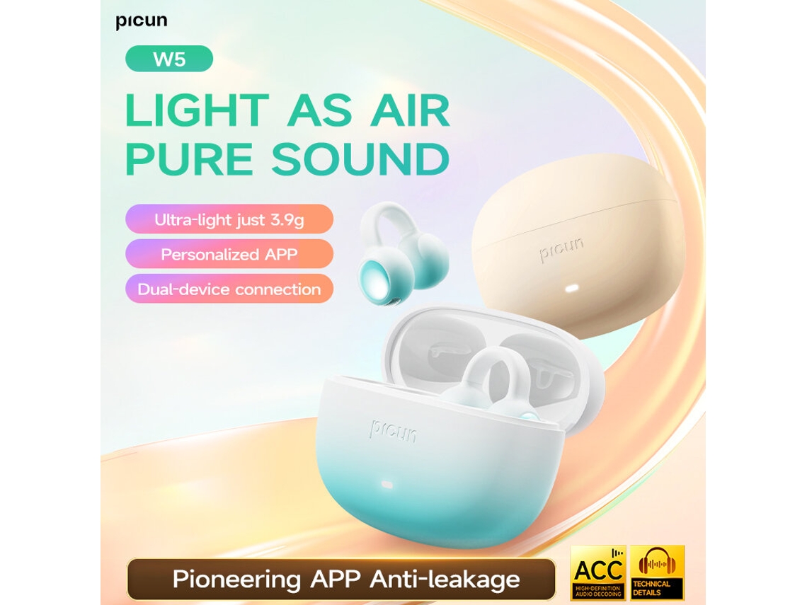 Picun W5 Tws Auscultadores Sem Fios Com Clipe De Ouvido Bluetooth 5.4 Áudio Hi-Fi Graves Profundos Microfone Duplo Redução De Ruído De Chamada Com Ia R