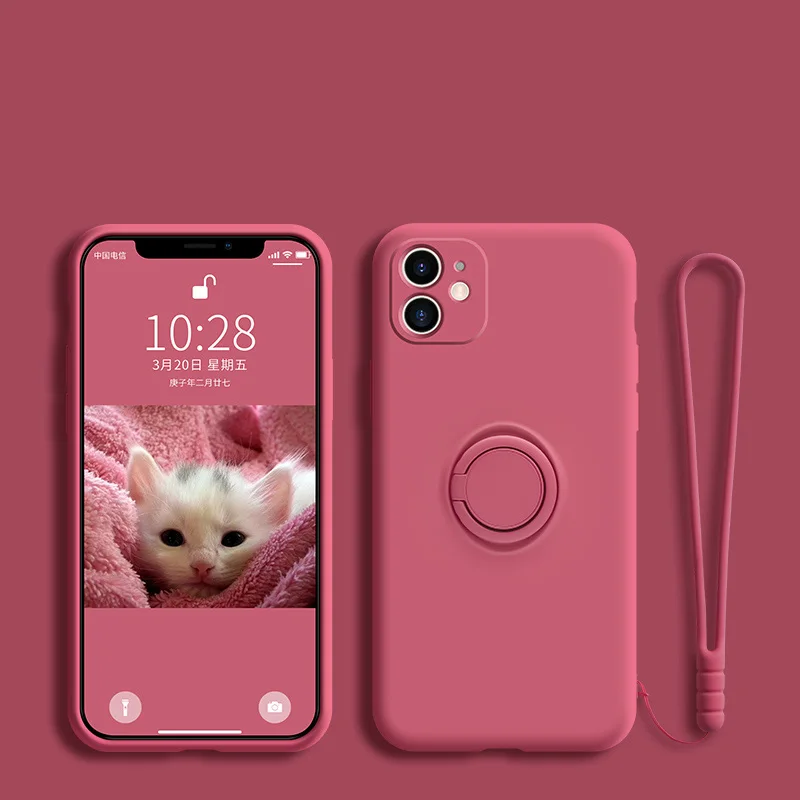 Capa De Silicone Líquido Macio Para Iphone 11 Pro De 5,8 Polegadas (vermelho) Com Suporte, Anel E Alça De Pulso.