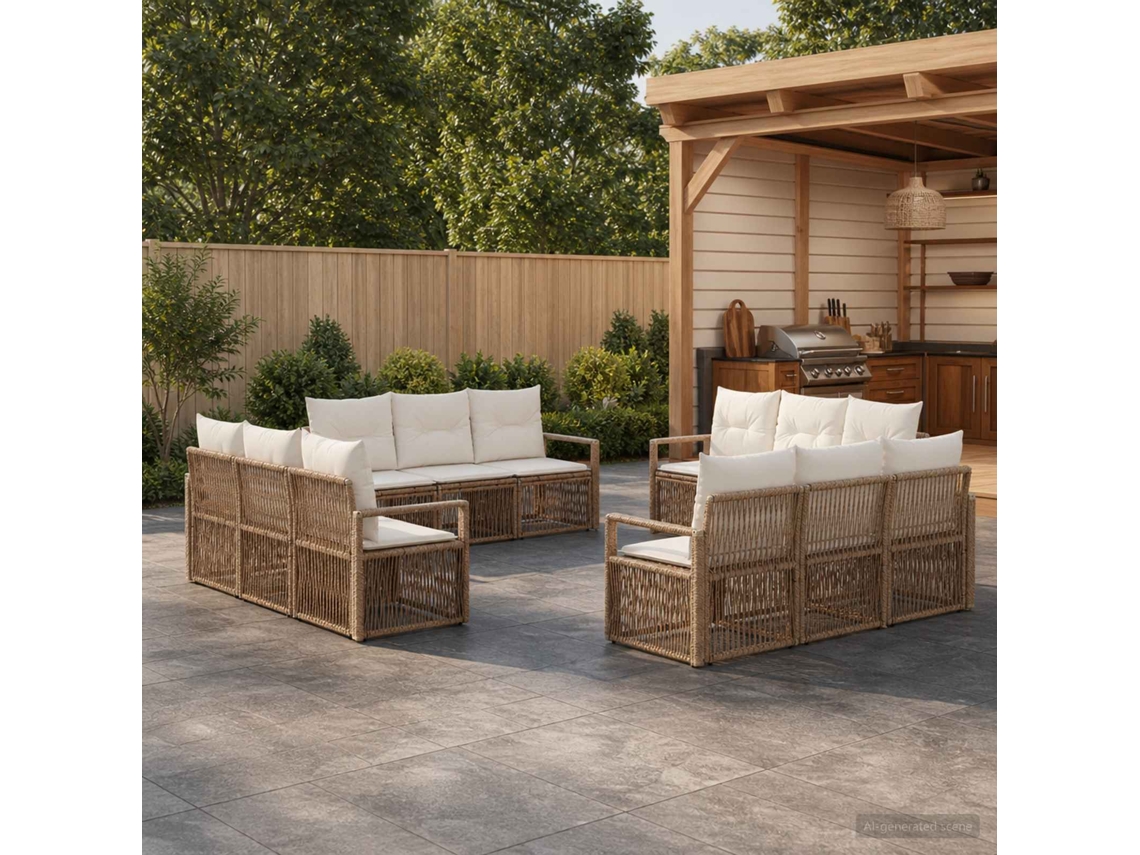 Vidaxl Conjunto De Sofá De Jardim 12 Unid. Bege Vime Pe