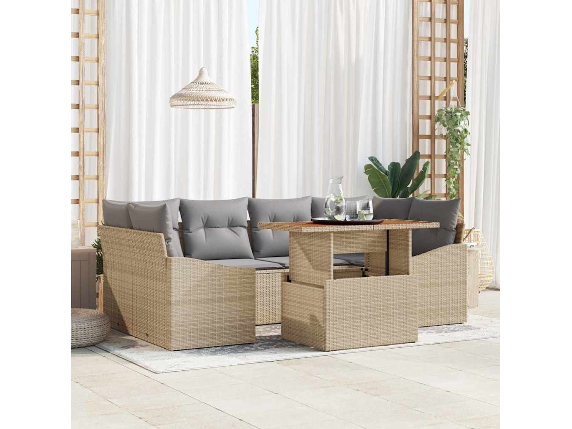 Vidaxl Conjunto De Sofá De Jardim 7 Unid. Bege E Cinza