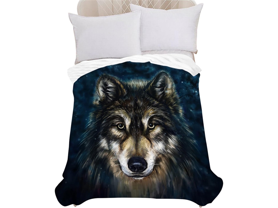 Manta com Estampa de Lobo 180 X 230 Cm para Adultos
