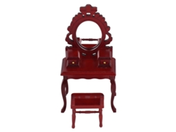 Mali mesa de Maquiagem com Banco Miniatura 1:12 para Casinha de Bonecas Material Bétula Vermelha