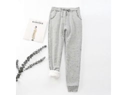 Calcinha De Moletom Com Forro Sherpa Para Mulher, Casual Espessa Com Bolsos E Cinto De Trava, Ideal Para Inverno Cinza Claro