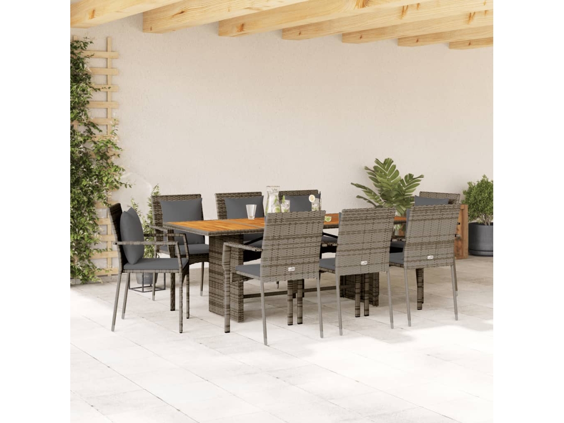 Vidaxl 9 Pcs Conjunto De Jantar P/ Jardim C/ Almofadões Vime Pe Cinza