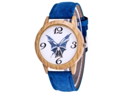 Reloj De Cuarzo Unisex Zhoulianfa Con Correa De Jean Y Textura De Madera Azul