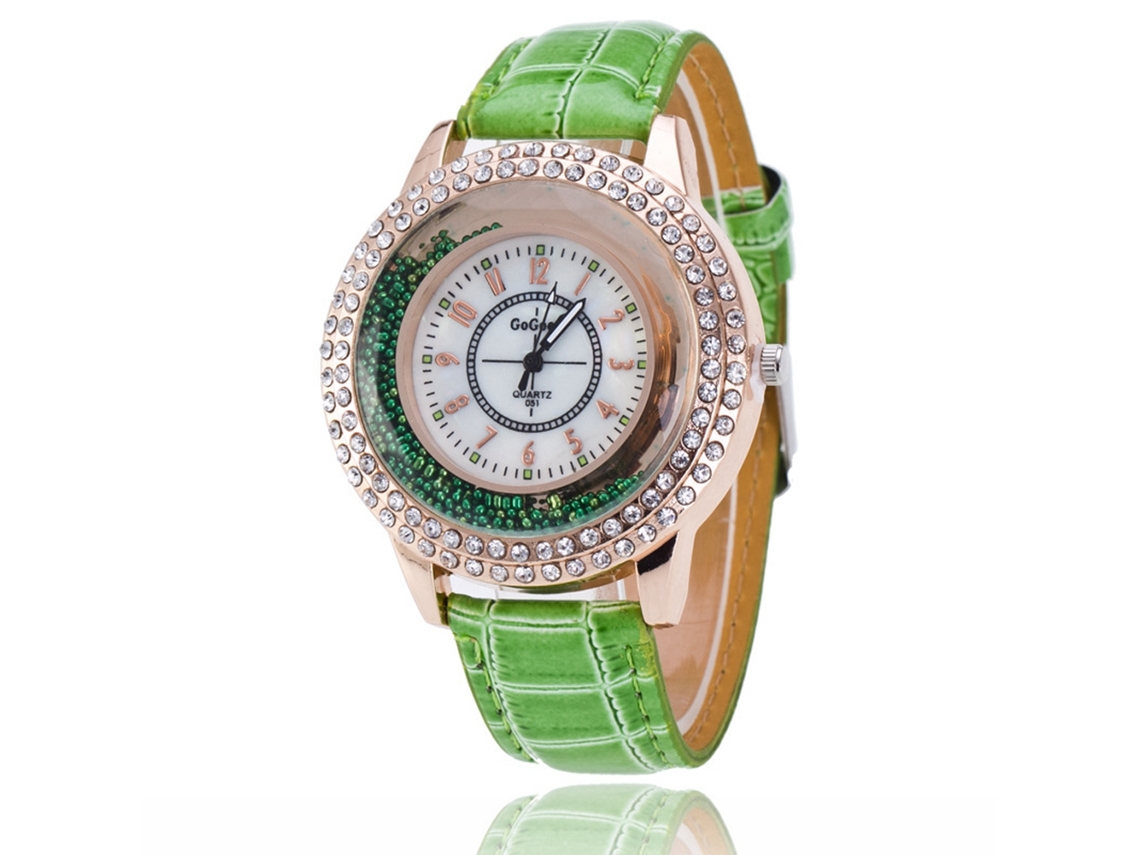 Relógio de Pulso de Quartzo com Volante Redondo e Pulseira de Couro Pu Fashion (verde)