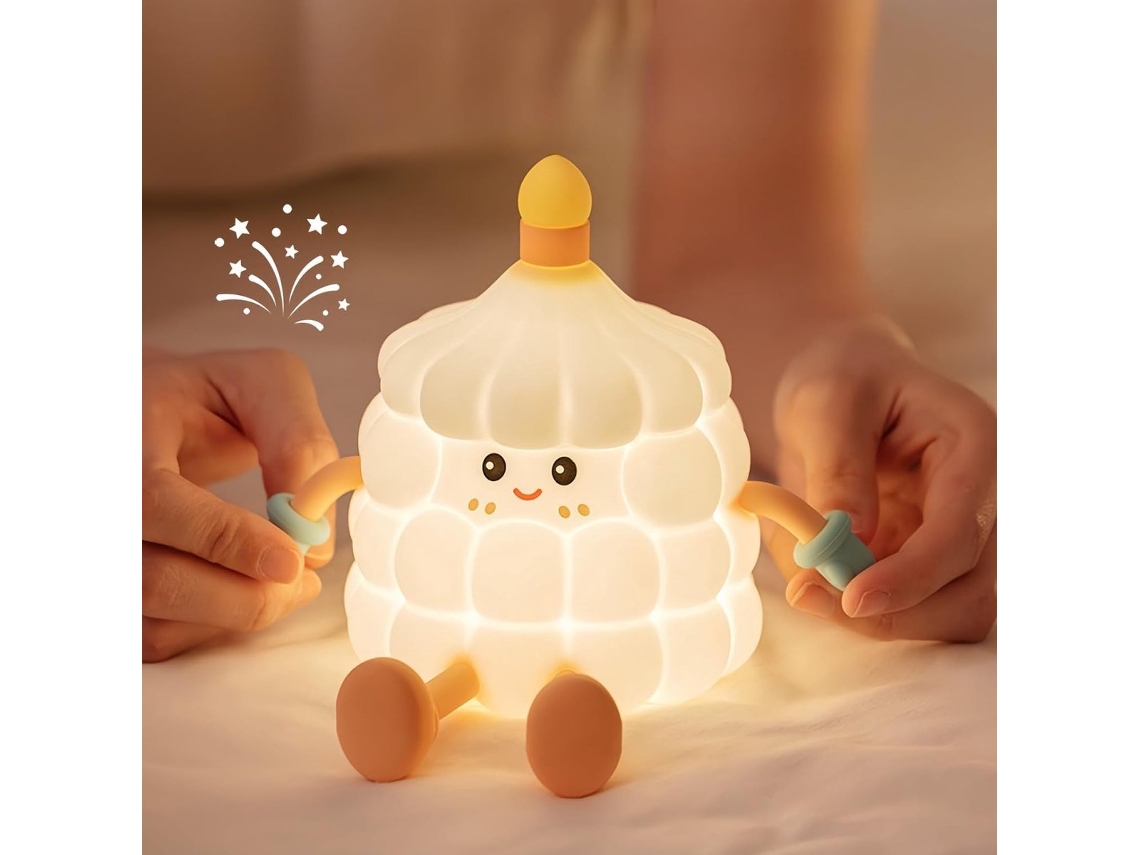 Luminária Noturna em Formato de Bolo Aniversário, Luminária Noturna de Silicone, Regulável, Temporizador de 30 Minutos BRILVIBERA