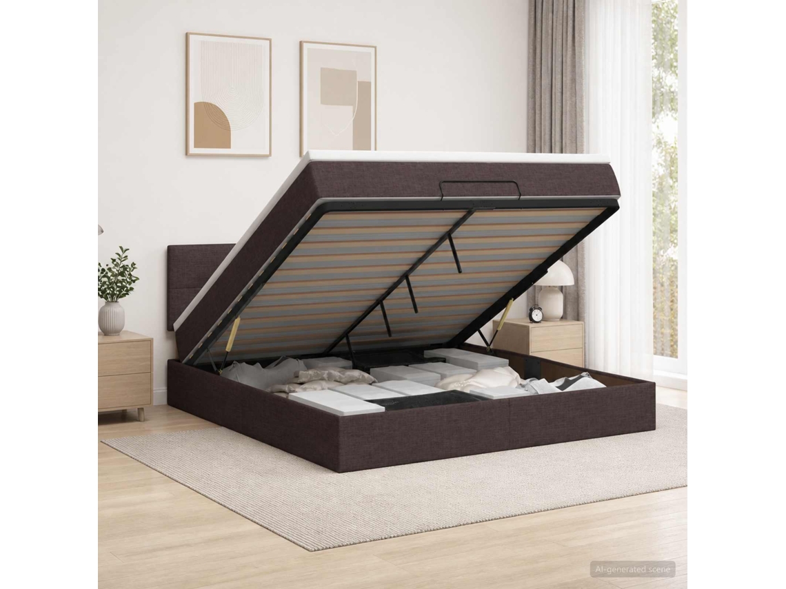 Vidaxl Cama Ottoman Com Colchão Marrom Escuro 140 X 200 Cm Tecido
