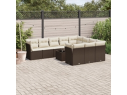 Vidaxl 11 Pcs Conjunto Sofás De Jardim C/ Almofadões Vime Pe Castanho