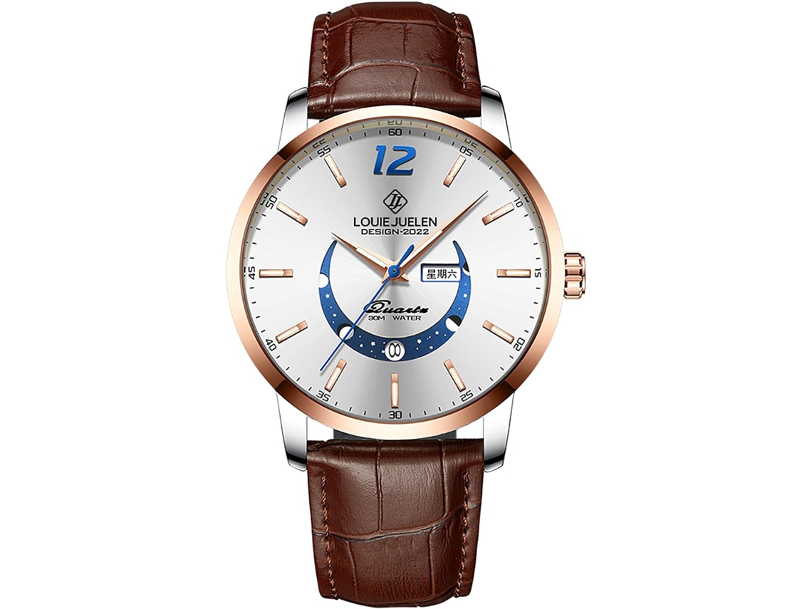 VEANXIN Masculino Pulseira de Couro Quartzo Data Relógios Analógicos-Marrom