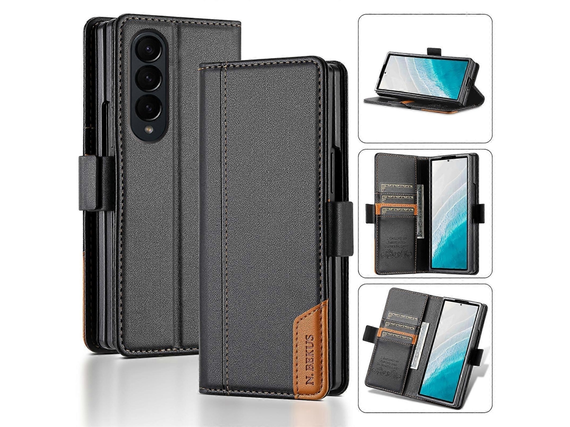 Capa De Couro Com Costura Rfid N.bekus P3 E Fecho Magnético Para Samsung Galaxy Z Fold3 5g