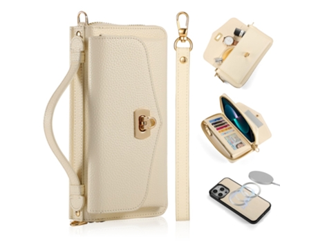 Capa Para Iphone 13 Pro Max Pola Pele Sintética Bege