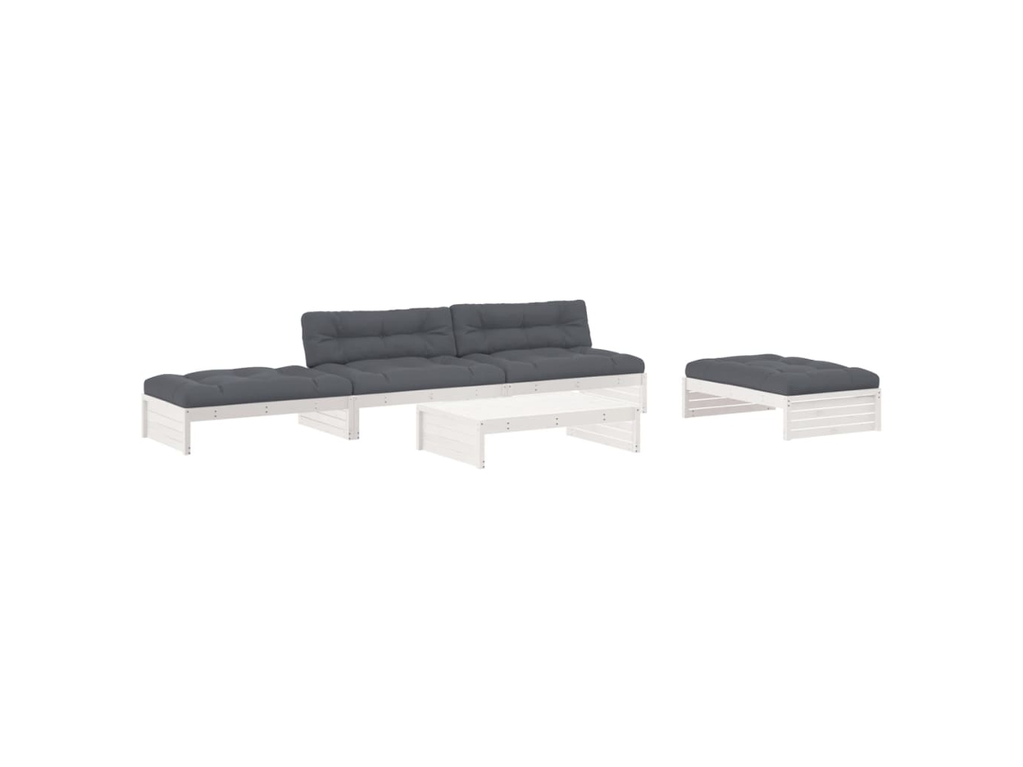 Conjunto de 5 Lounge Jardim com Almofadões Madeira Maciça Branco MAISON EXCLUSIVE (5pcs)