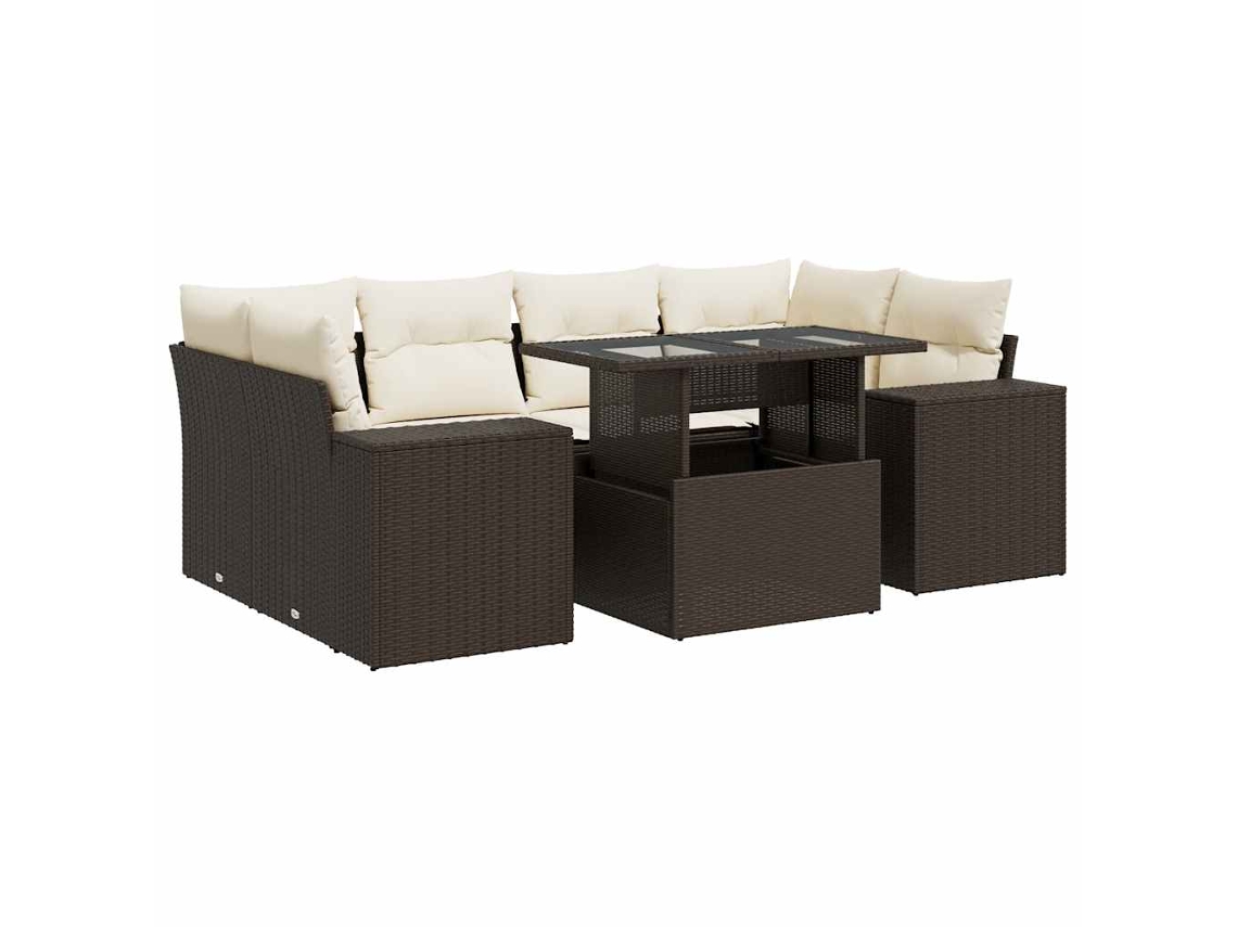 Conjunto de 7 Sofás de Jardim com Almofadas Vime Pe Marrom MAISON EXCLUSIVE (7 pcs)