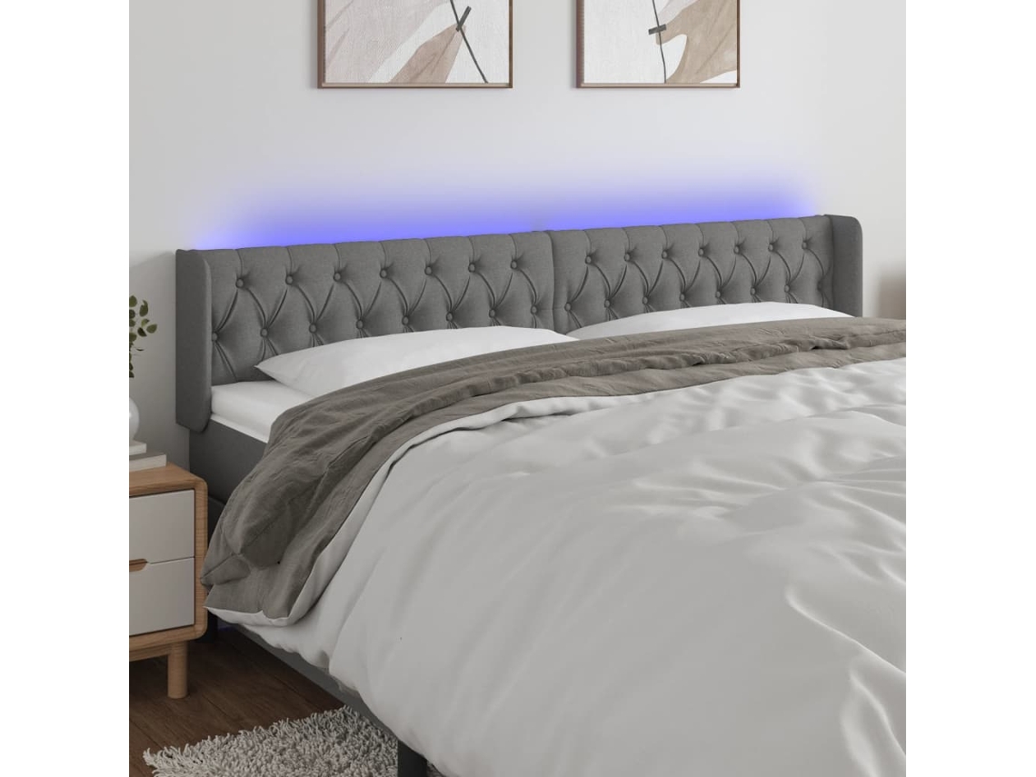 Cabecero con luces LED, tela, 183 x 16 x 78/88 cm, gris oscuro
