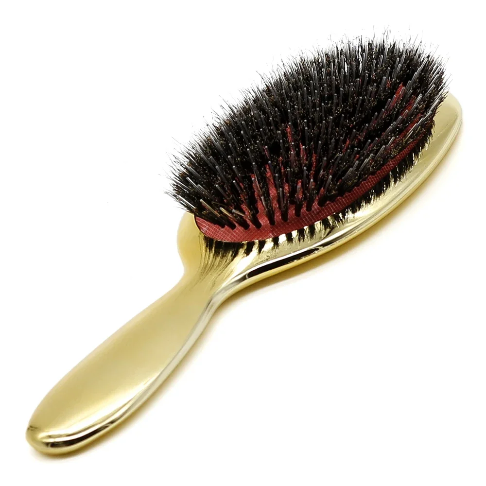 Escova De Cabelo De Luxo, Oval E Plana, Com Cerdas De Javali, Dourada E Prateada, Antiestática.