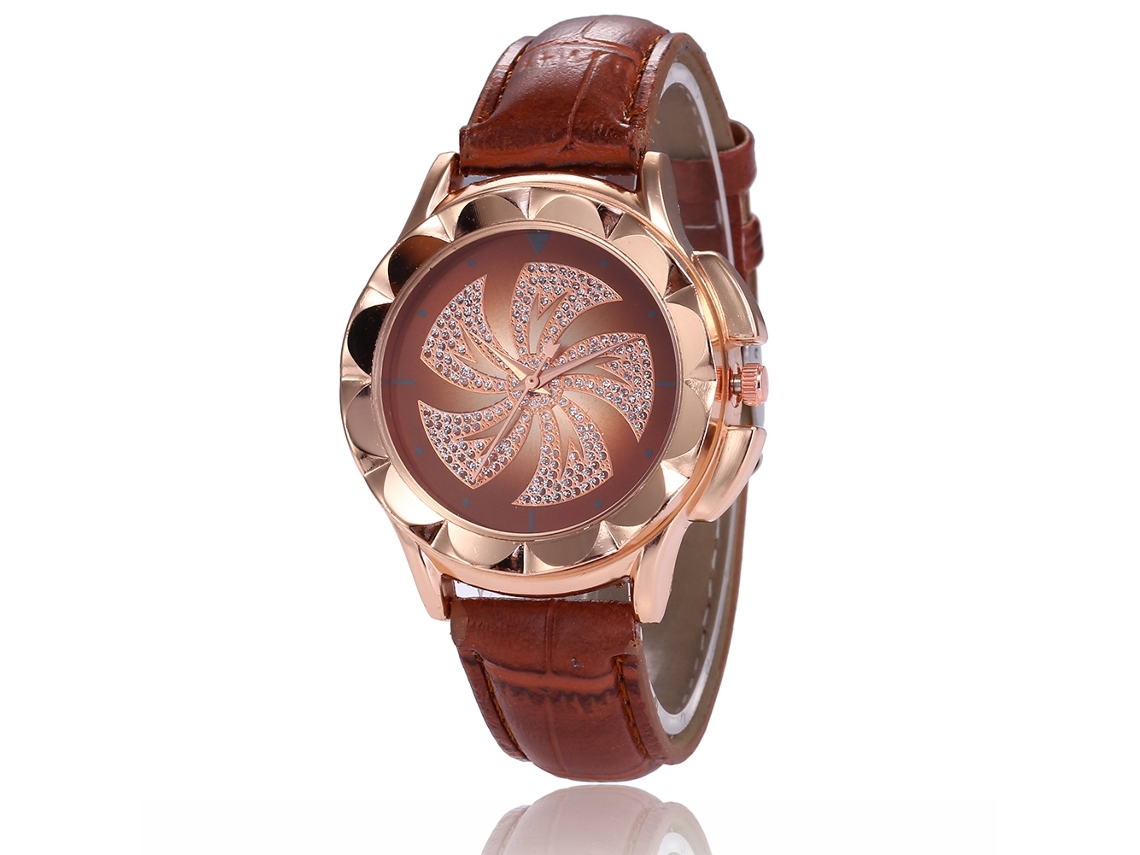 Relógio de quartzo com pulseira de couro PU, mostrador redondo, casual, para casais (marrom)