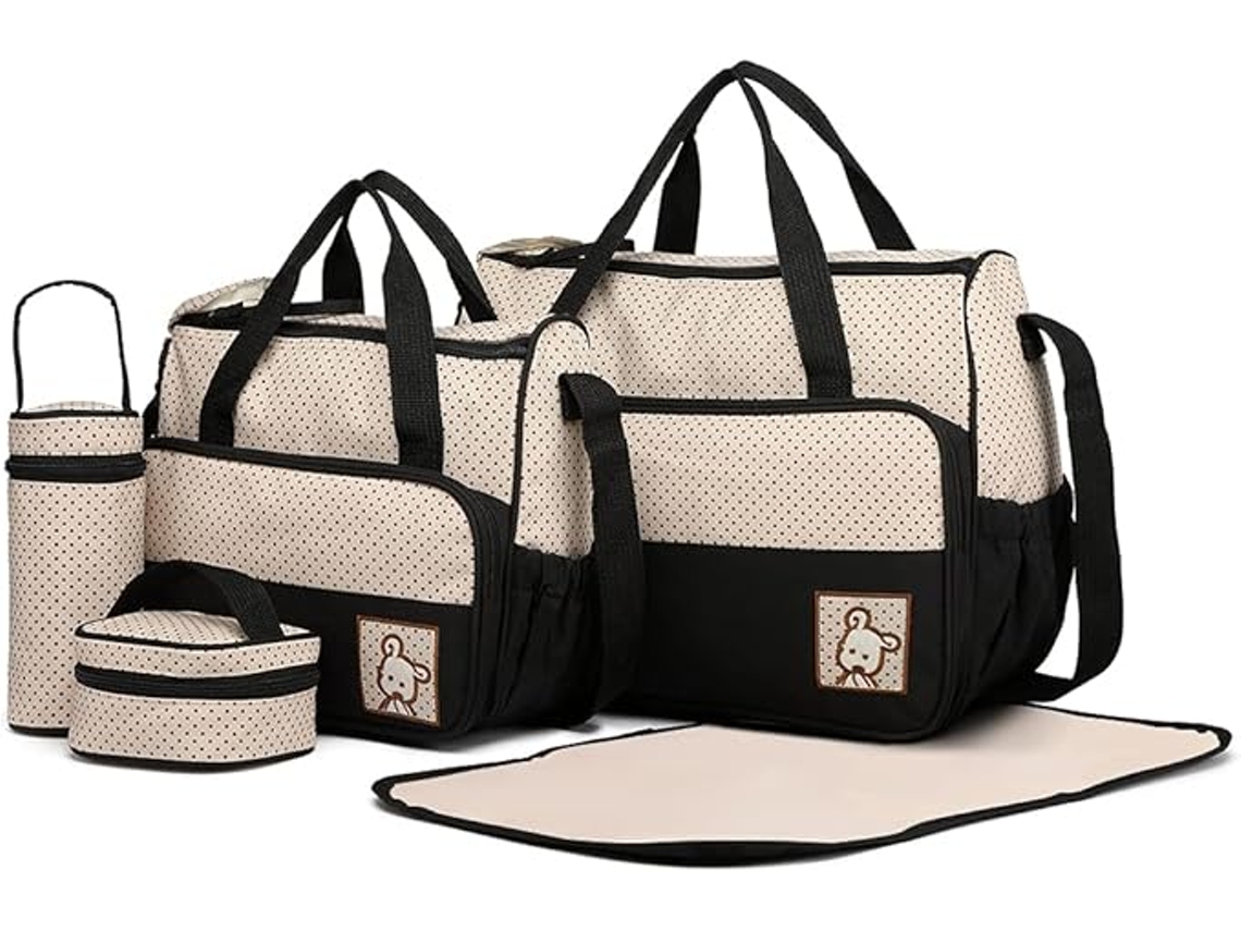 5 Unidades/conjunto, Bolsa Multifuncional De Bolinhas Da Moda Para Mamãe, Bolsa Crossbody De Grande Capacidade Para Mamãe Preta Eifson