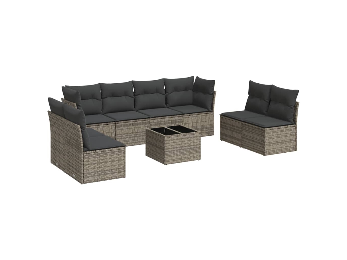 Conjunto de 9 Sofás para Jardim com Almofadões Vime Pe Cinzento MAISON EXCLUSIVE (90x200 cm)