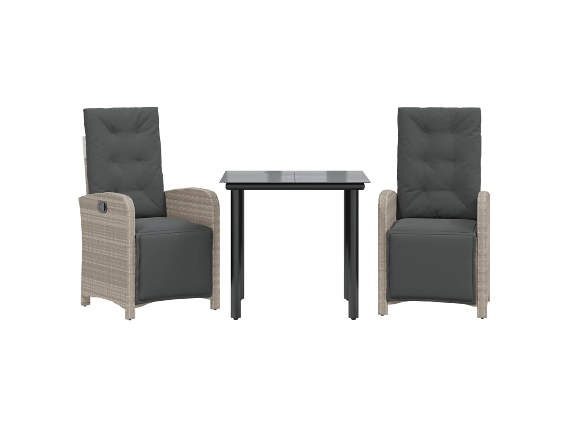 Conjunto Bistrô 3 Pcs com Almofadões Vime Pe Cinzento Claro MAISON EXCLUSIVE (3 pcs)