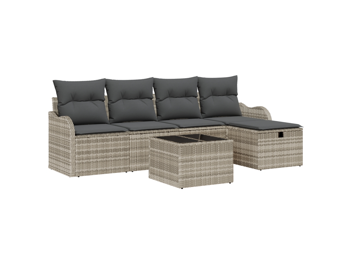 Conjunto 6 Conjunto De Sofá De Jardim Vidaxl Cinzento-claro Vime Pe (231 X 117 X 85 Cm)