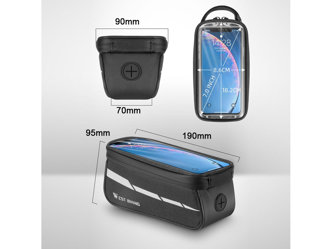 Bolsa Para Bike 1l Com Tela Touchscreen Acessórios Para Bicicleta Reflexiva Compatível Com Celular Até 7 Polegadas